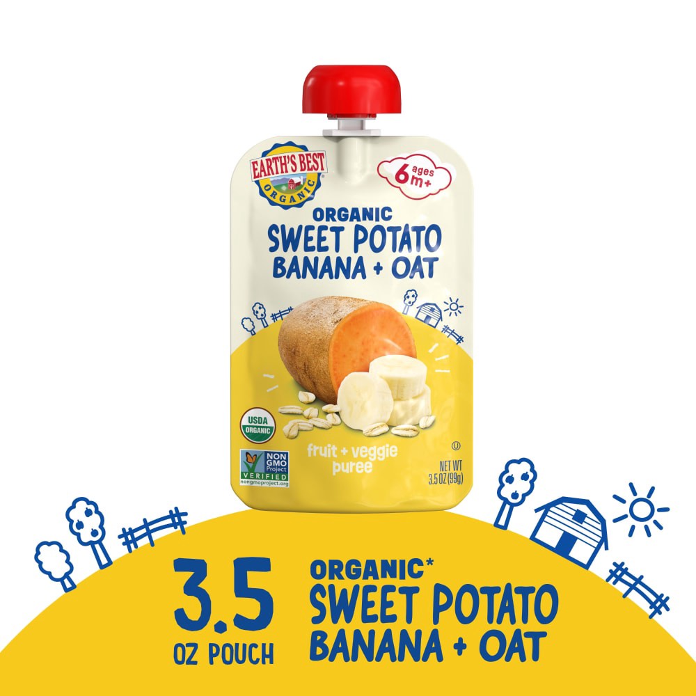 slide 5 of 6, Earth's Best® Puree Pouch - Wholesome Breakfast Sweet Potato Banana Oat, 3.5 oz