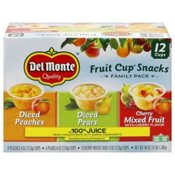 Del Monte Fruit Cups Peach Pear Cherry Variety Pack 12 Count