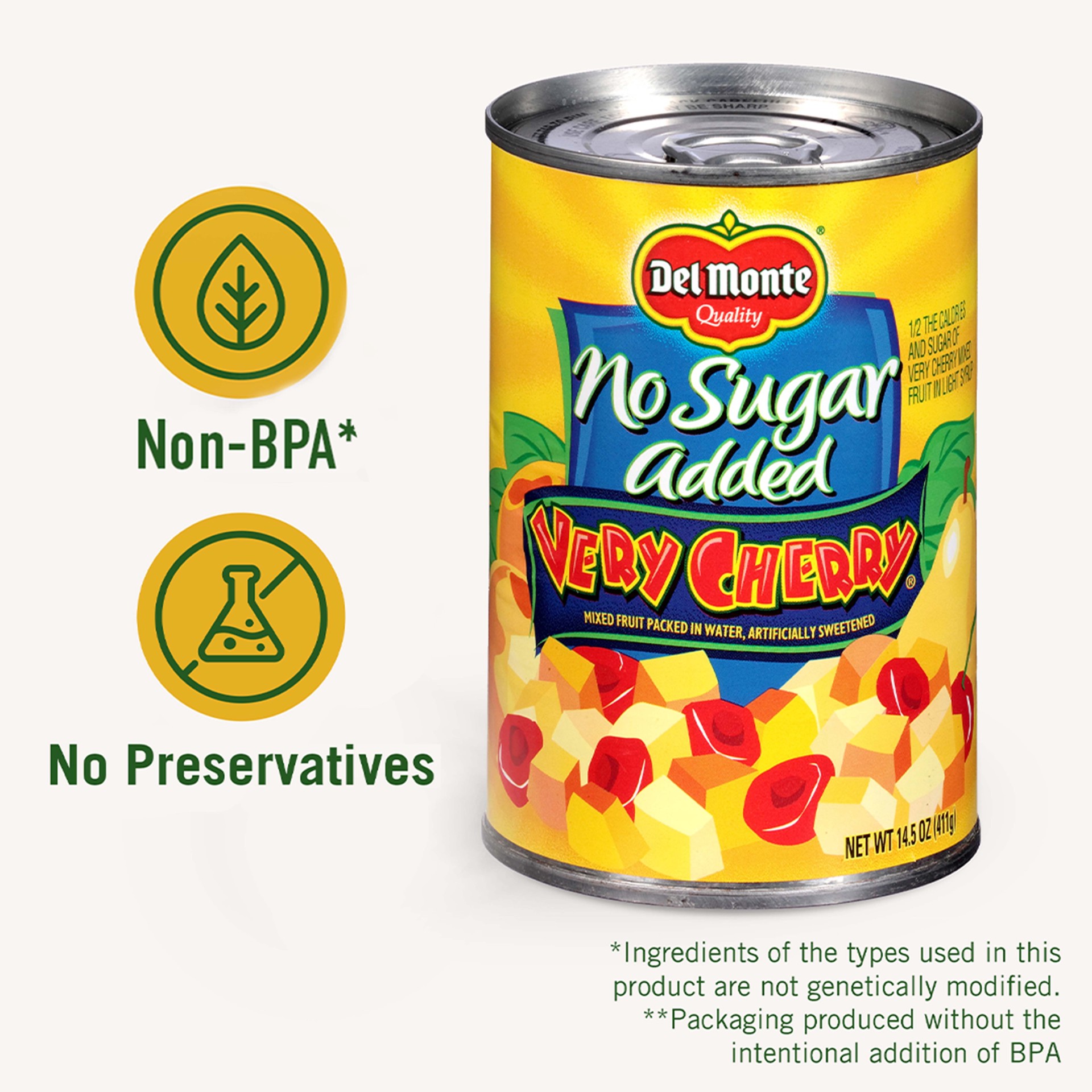 slide 5 of 5, Del Monte Very Cherry No Sugar Added Mixed Fruit 14.5 oz, 14.5 oz