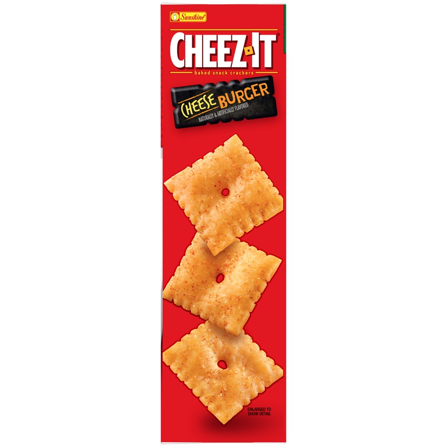 slide 2 of 8, Cheez-It Cheddar Burger Baked Snack Crackers, 12.4 oz