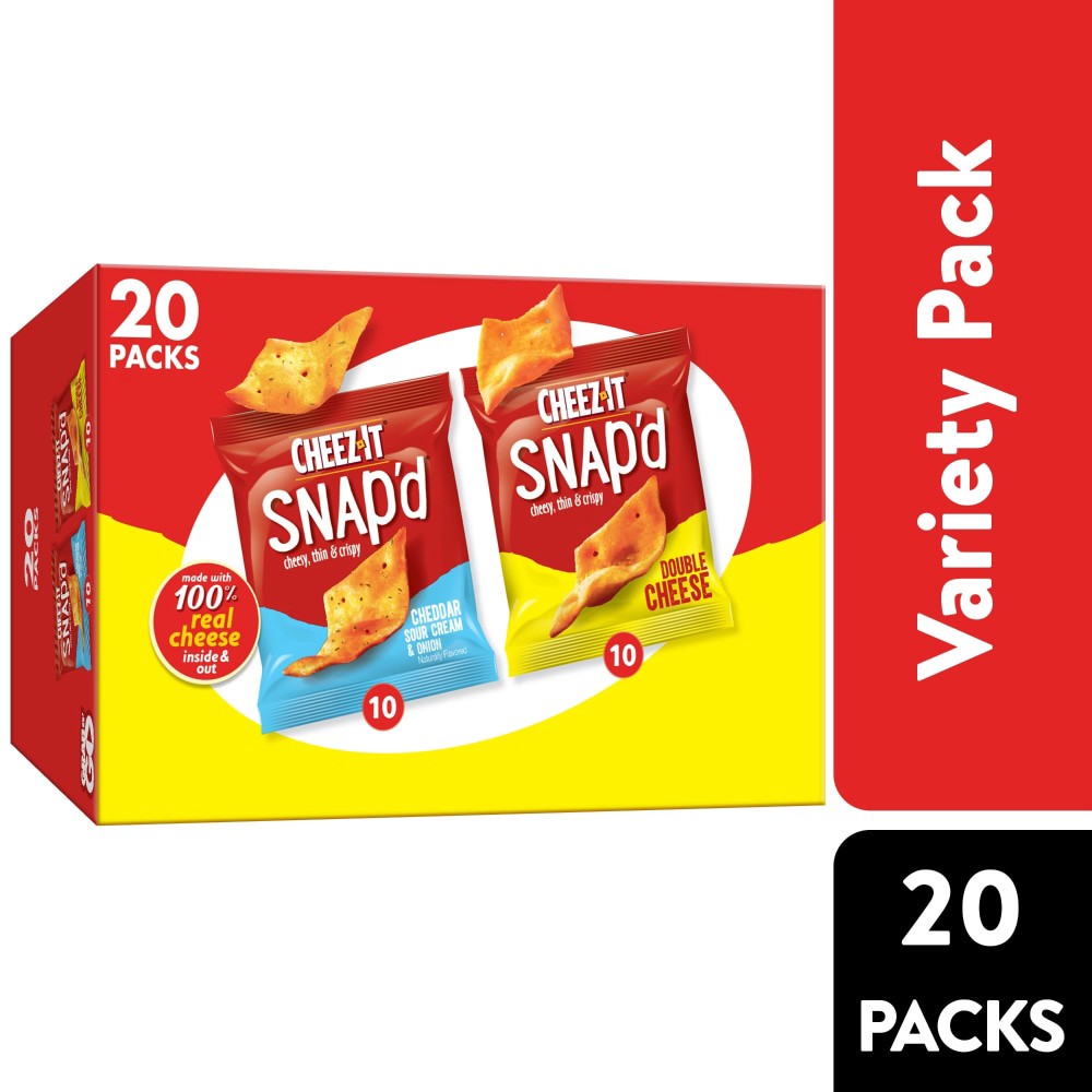 slide 1 of 6, Cheez-It® Snap'd Cheese Crackers Variety Pack, 20 ct