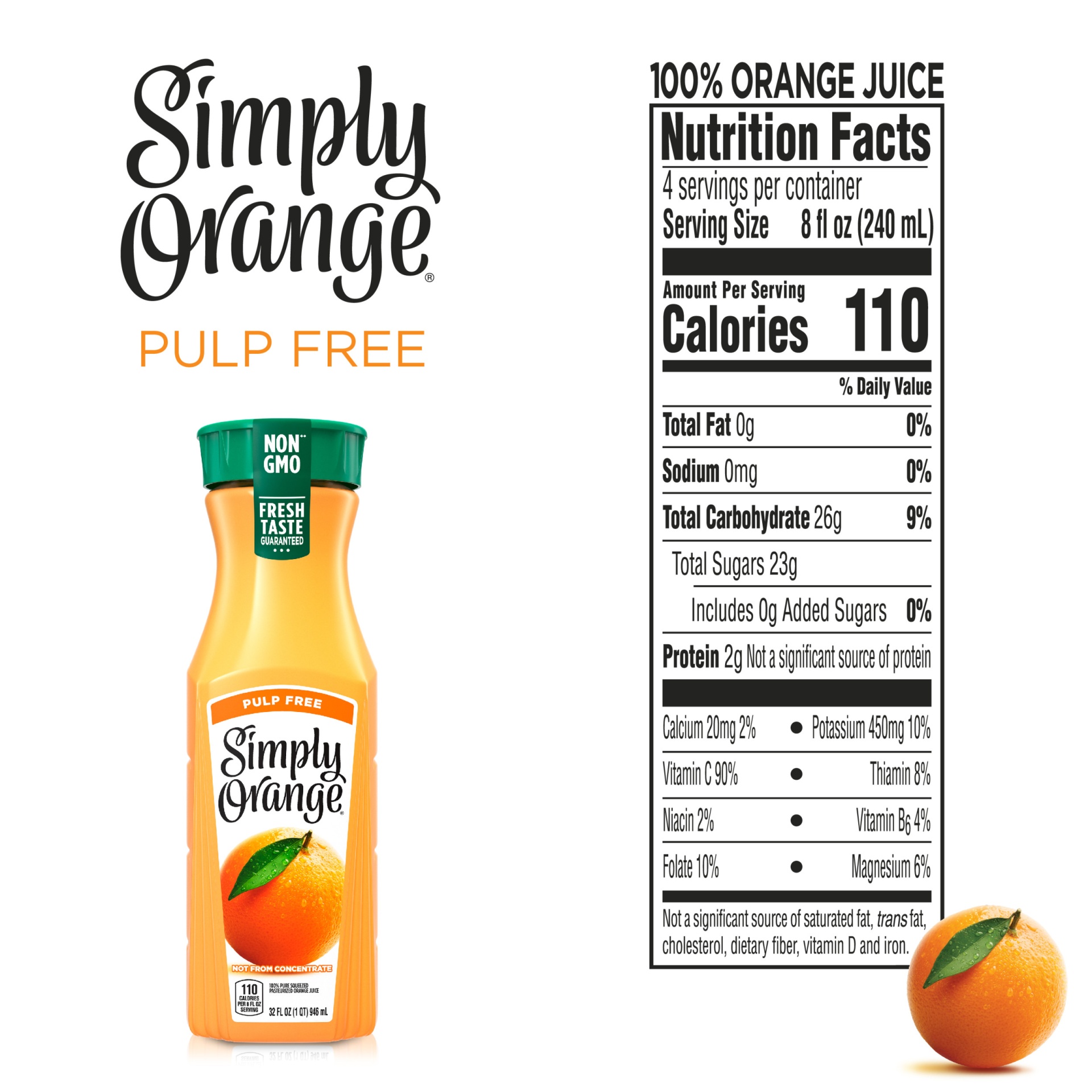 Simply Orange Pulp Free Juice Bottle, 11.5 fl oz