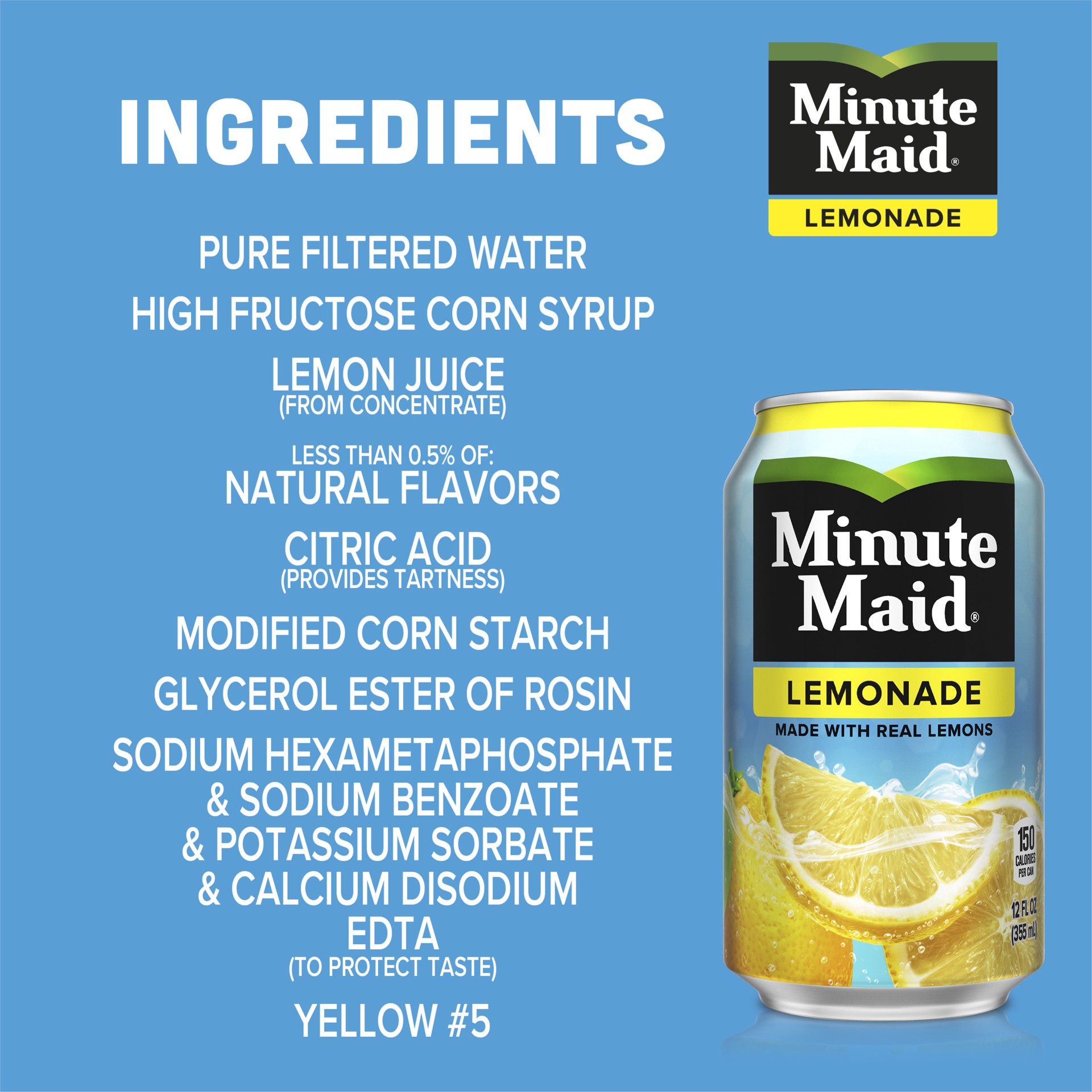 slide 5 of 5, Minute Maid Lemonade Cans, 12 fl oz, 12 Pack, 144 fl oz