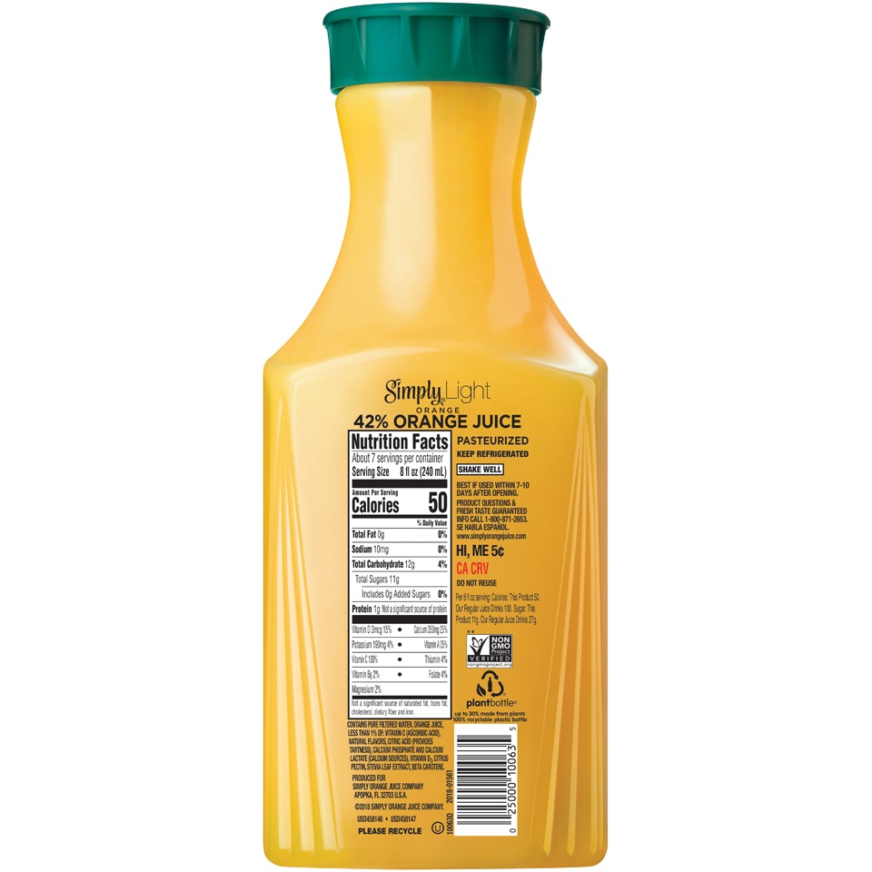 slide 2 of 2, Simply Light Orange Pulp Free with Calcium & Vit D Bottle, 52 fl oz, 1 ct