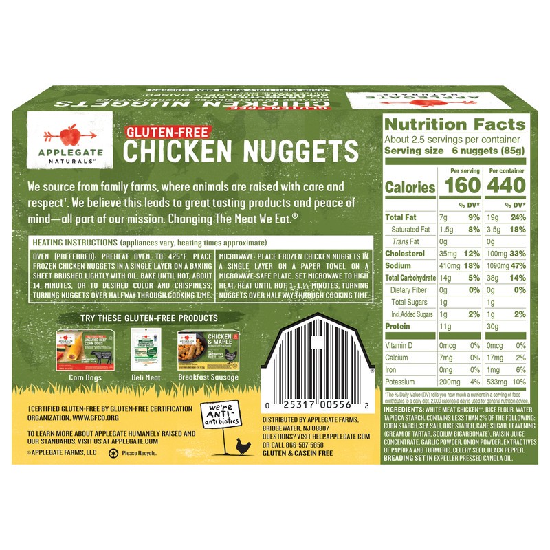 slide 2 of 5, Applegate Natural Gluten-Free Chicken Nuggets (Frozen), 8 oz