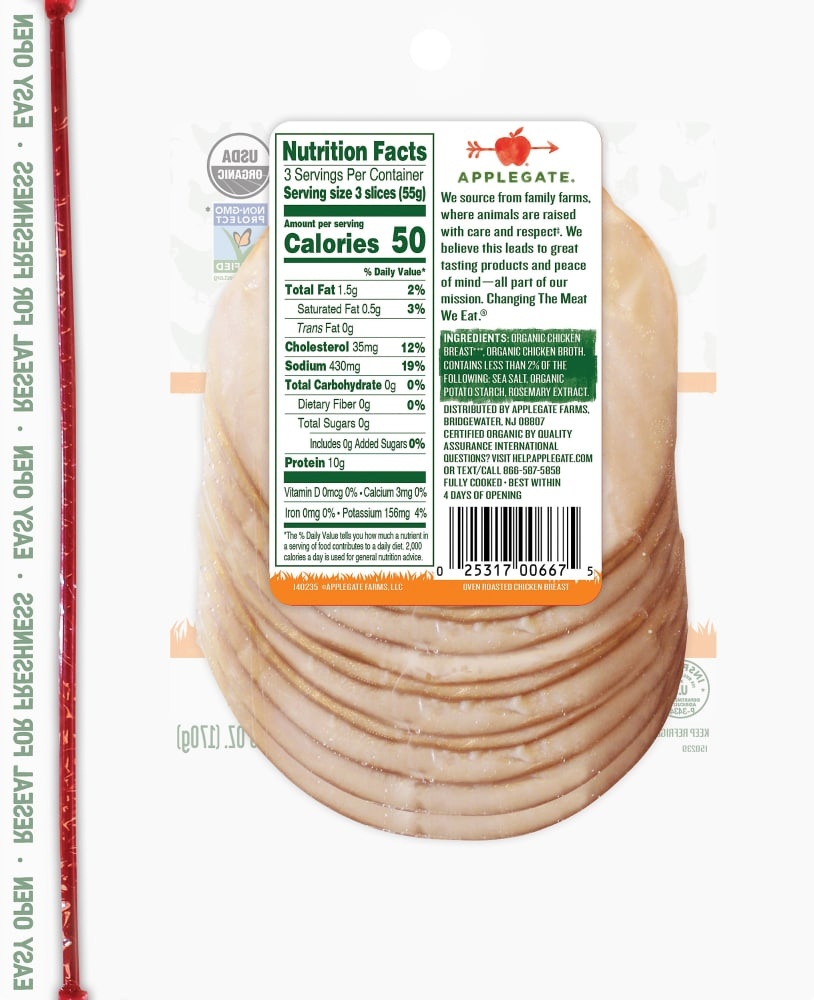 slide 2 of 2, Applegate Organics Oven Roasted Chicken Breast, 6 oz