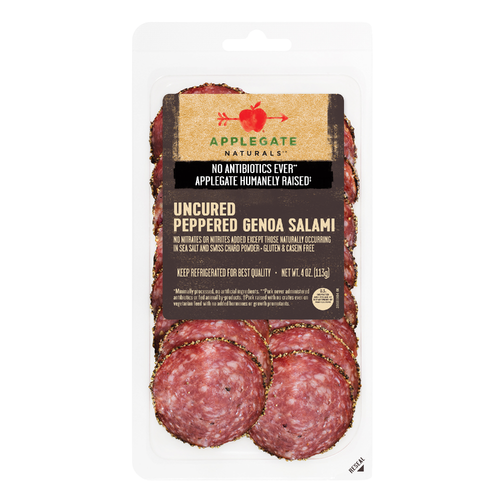 slide 1 of 1, Applegate Naturals Uncured Peppered Genoa Salami, Sliced, 4 oz