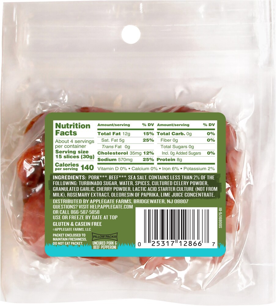 slide 5 of 6, Applegate Natural Uncured Pork & Beef Pepperoni Sliced, 4 oz