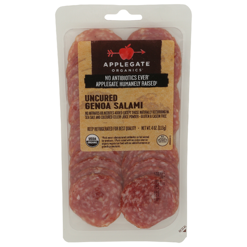 slide 1 of 1, Applegate Organic Uncured Genoa Salami, Sliced, 4 oz