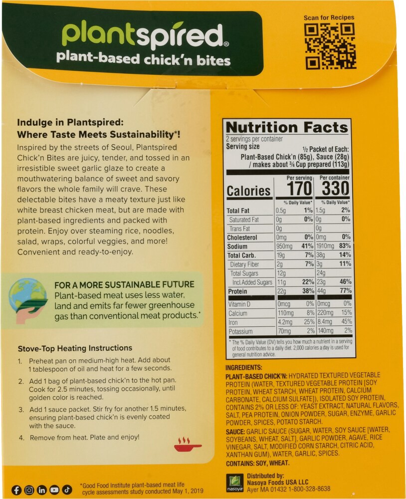 slide 3 of 5, Nasoya Plantspired Plant-Based Honey Garlic Flavor Chick'n Bites 8 oz, 8 oz