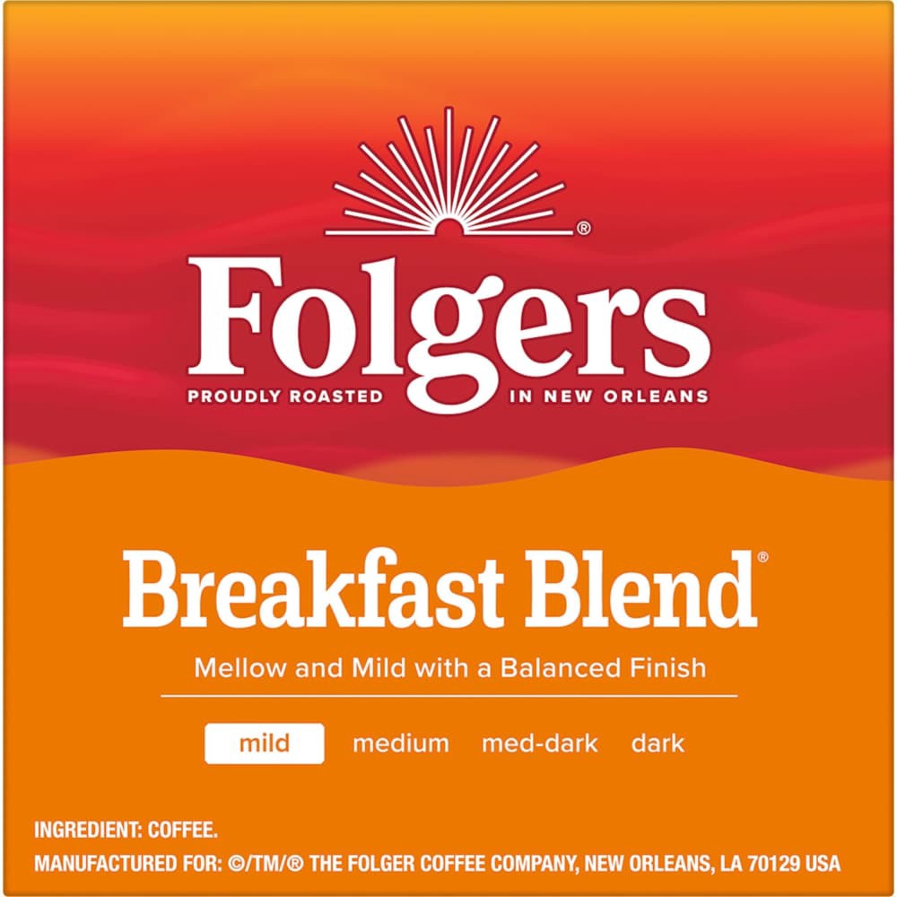 slide 4 of 5, Folgers Breakfast Blend Coffee, Mild Roast, Keurig K-Cup Pods, 10 Count, 10 ct