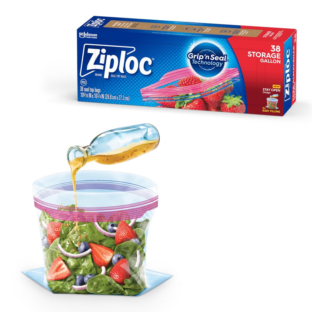 slide 3 of 6, Ziploc Brand Storage Gallon Bags, Large Storage Bags for Food, 38 Count, 38 ct