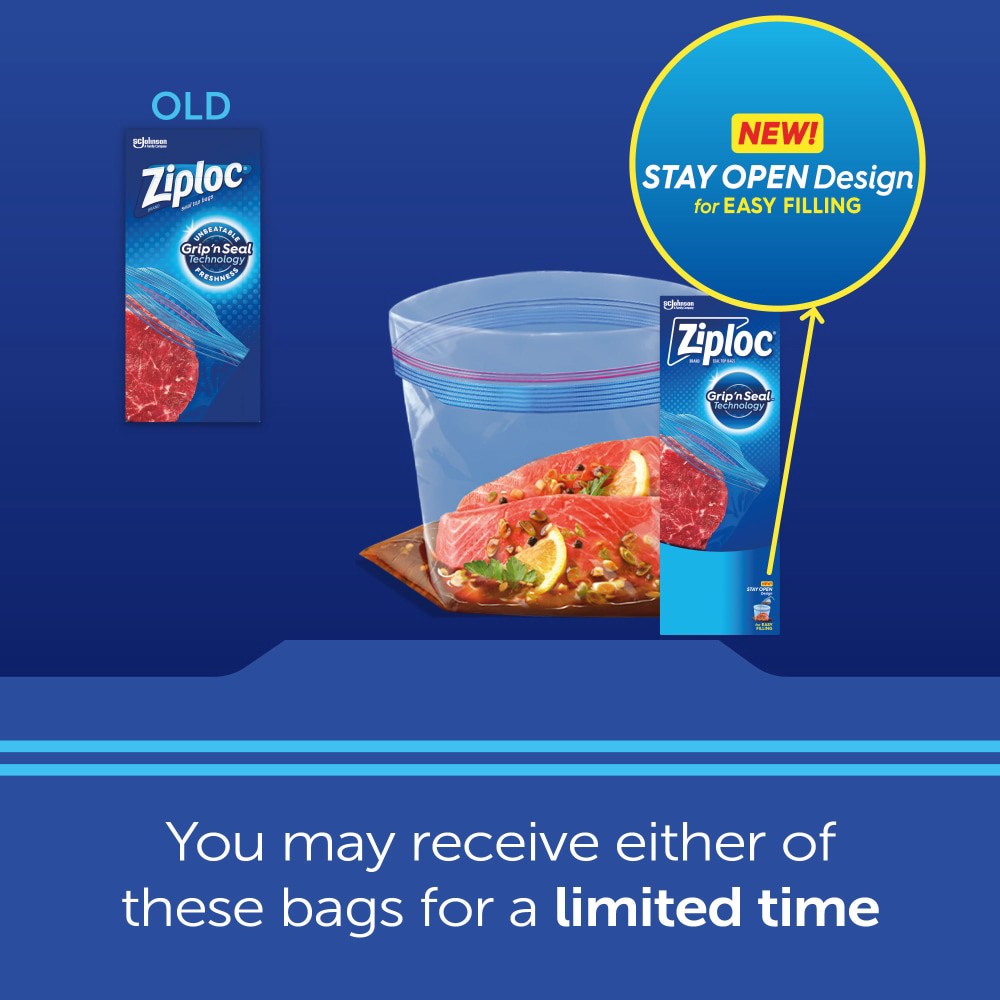 slide 4 of 6, Ziploc Brand Freezer Bags with New Stay Open Design, Quart, 19, Patented Stand-up Bottom, Easy to Fill Freezer Bag, Unloc a Free Set of Hands in the Kitchen, Microwave Safe, BPA Free, 19 ct