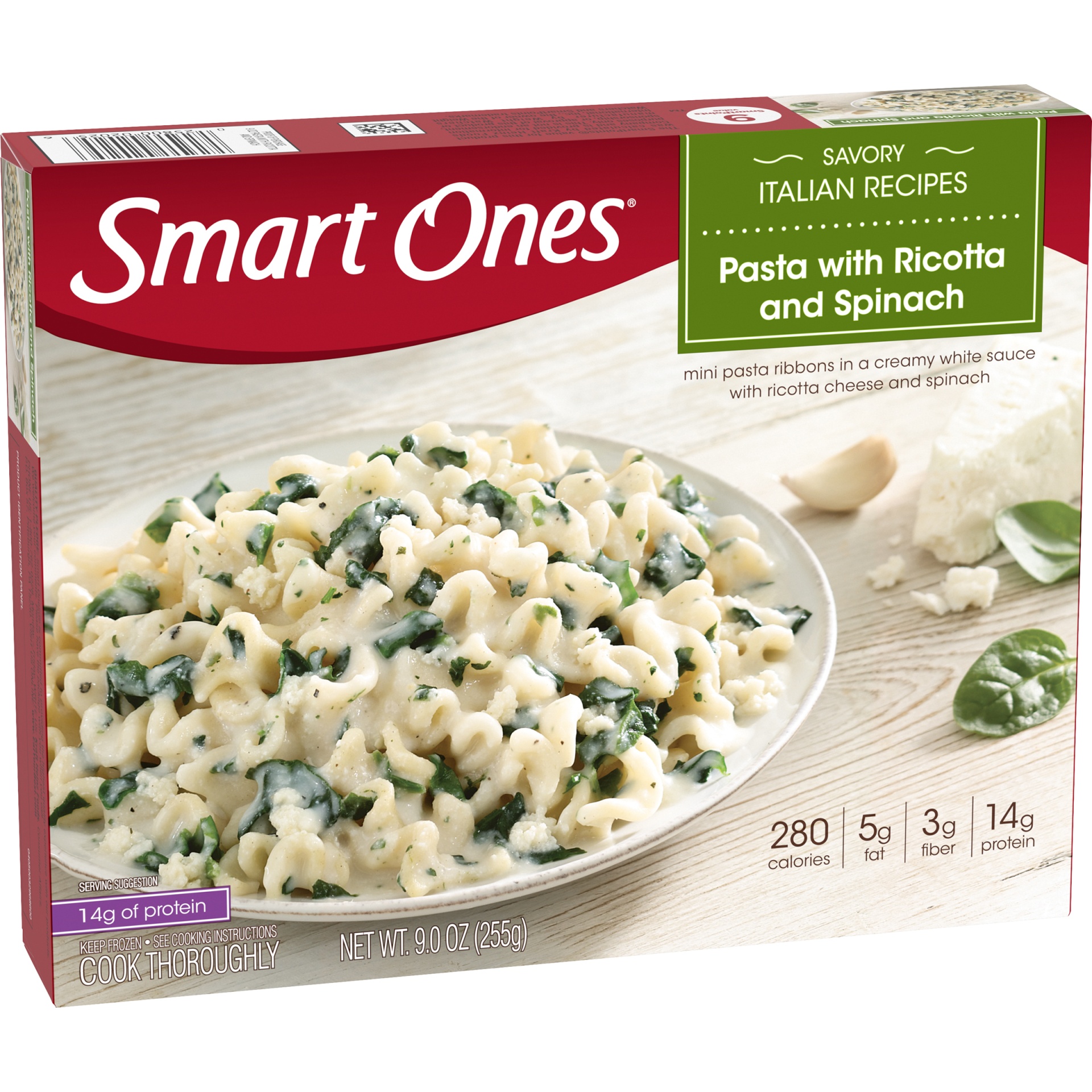 slide 3 of 6, Smart Ones Pasta with Ricotta & Spinach with Creamy White Sauce Frozen Meal, 9 oz Box, 9 oz