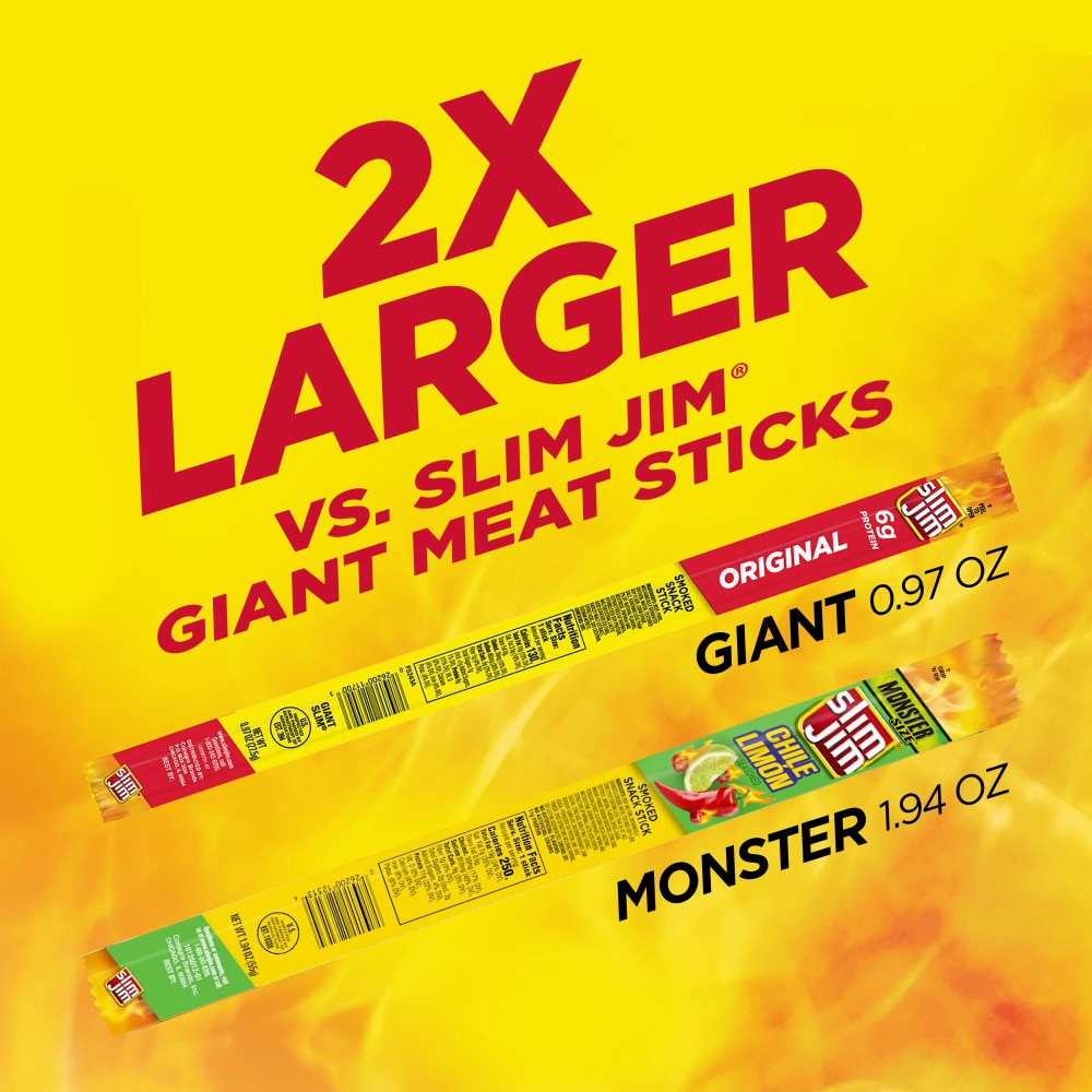 slide 6 of 6, Slim Jim Monster Smoked Snack Stick, Chile Limón Seasoned, On-the-go Meat Snack 1.94 oz., 1.94 oz