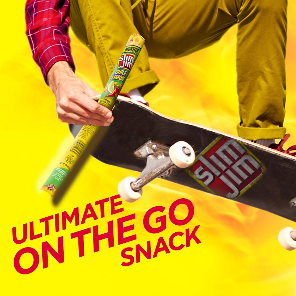 slide 3 of 6, Slim Jim Monster Smoked Snack Stick, Chile Limón Seasoned, On-the-go Meat Snack 1.94 oz., 1.94 oz