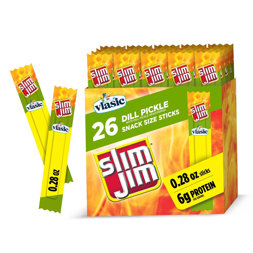 slide 6 of 6, Slim Jim Vlasic Dill Pickle Snack Size Meat Sticks, 0.28 oz. each, 26-Count, 26 ct
