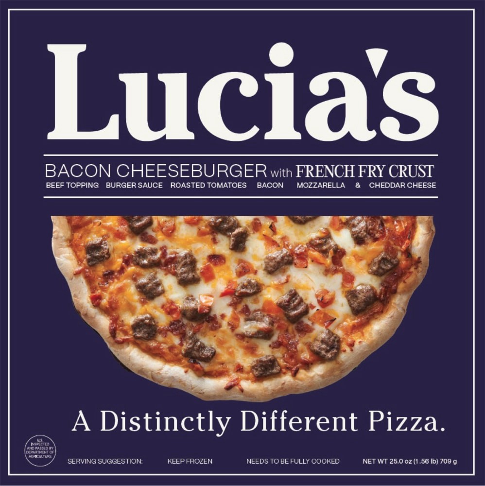 slide 1 of 1, Lucia's Bacon Cheeseburger With French Fry Crust Pizza, 25 oz