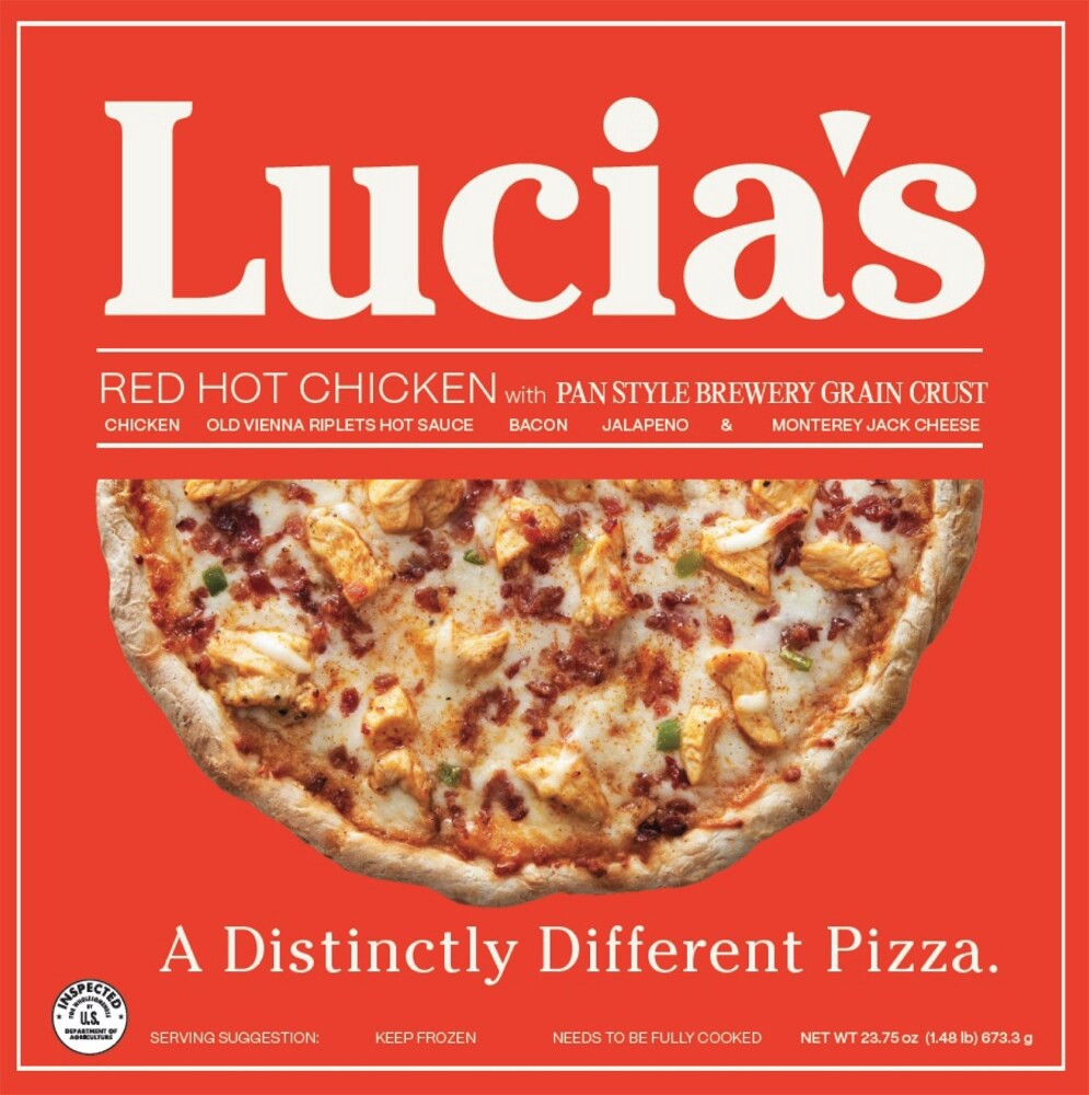 slide 1 of 1, Lucia's Red Hot Chicken With Pan Style Brewery Grain Crust Pizza, 23.75 oz