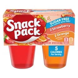 Snack Pack Zero Sugar Strawberry and Orange Flavored Juicy Gels, 3.25 oz Snack Cups, 4 Count