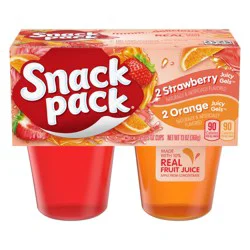 Snack Pack Strawberry and Orange Flavored Juicy Gels, 3.25 oz Snack Cups, 4 Count, 12 Pack