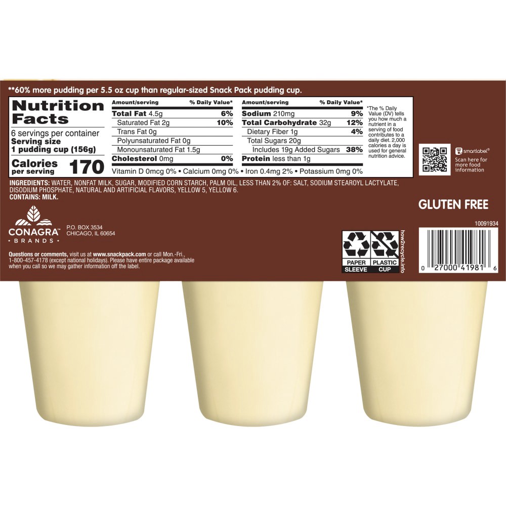 slide 2 of 5, Snack Pack Super Size Vanilla Pudding, 5.5 oz Pudding Cups, 6 Count, 6 ct