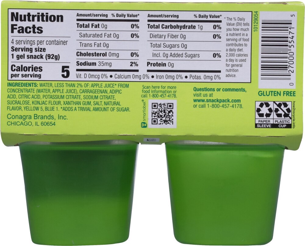 slide 2 of 2, Snack Pack Zero Sugar Lemon Lime Flavored Low Calorie Juicy Gels Cups, 3.25 oz., 4-Count, 13 oz