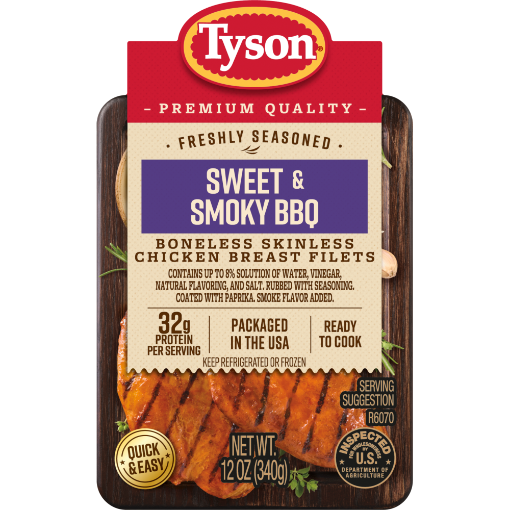 slide 4 of 6, Tyson® Chicken Breast Filets Sweet & Smokey BBQ Freshly Seasoned Boneless Skinless Ready to Cook, 12 oz