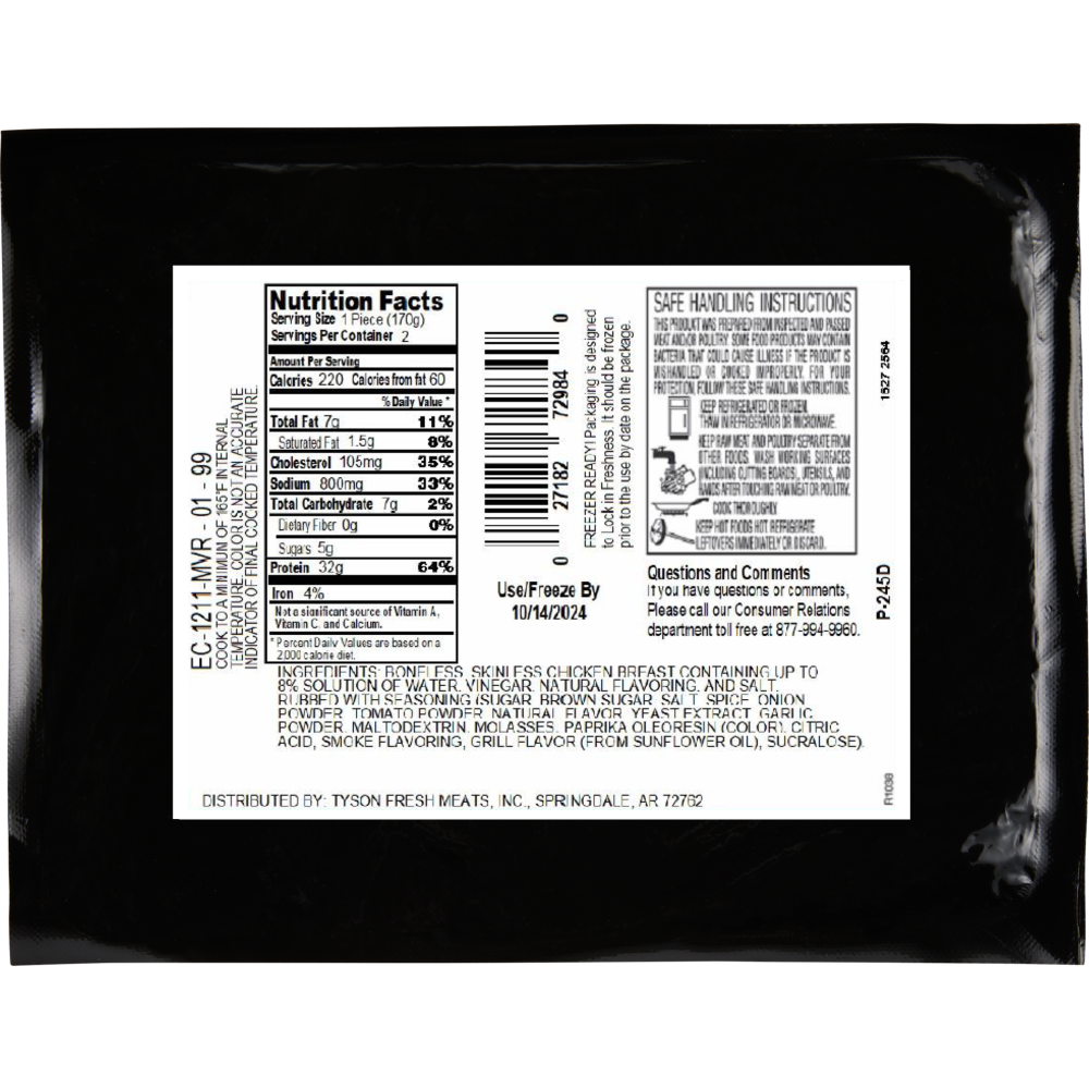 slide 3 of 6, Tyson® Chicken Breast Filets Sweet & Smokey BBQ Freshly Seasoned Boneless Skinless Ready to Cook, 12 oz