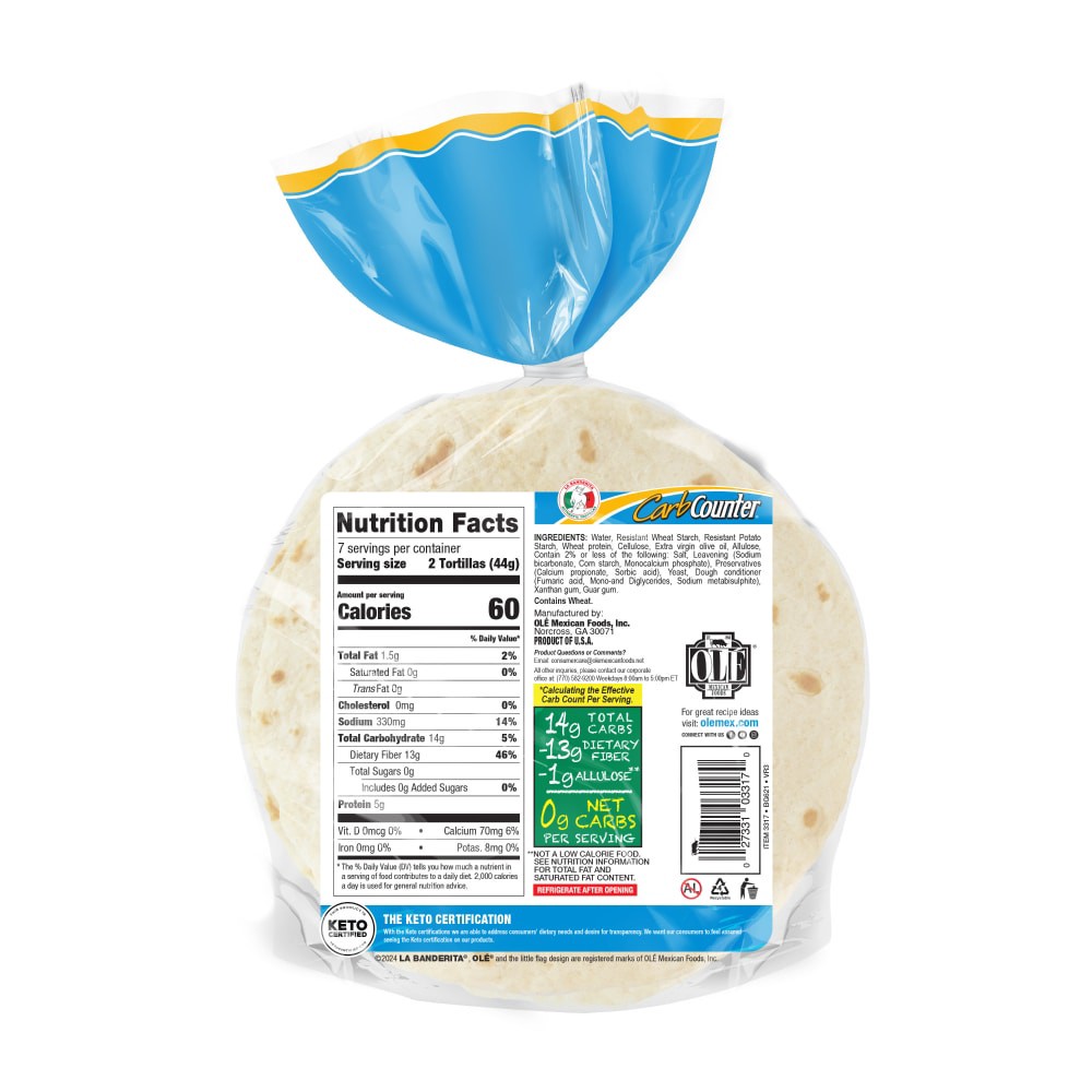 slide 3 of 5, La Banderita Carb Counter Street Taco, 4.5" Tortilla, Keto Certified, 14 ct