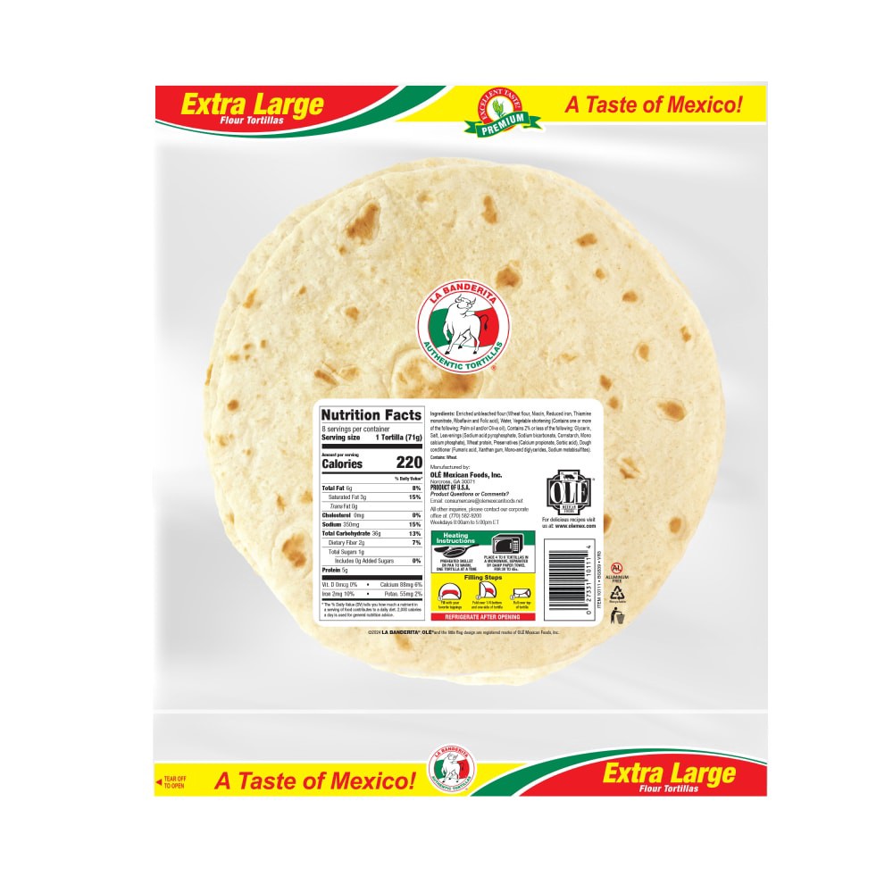 slide 5 of 5, La Banderita Burrito Grande Extra Large Flour Tortillas 10 Inch - 8 ct, 8 ct