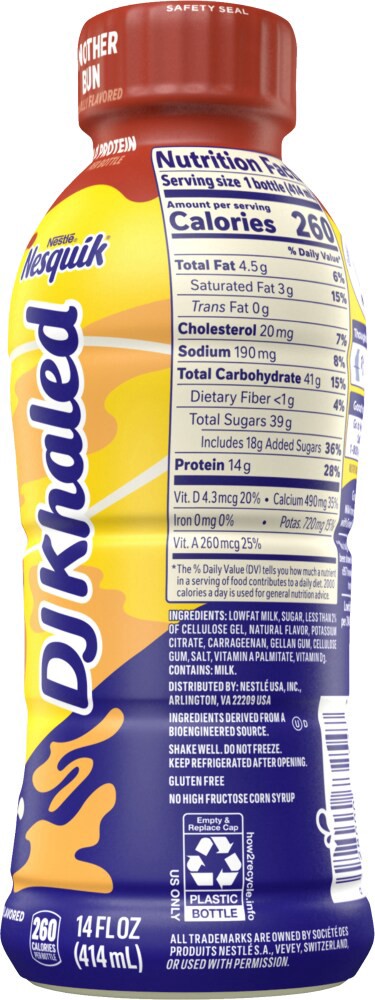 slide 3 of 4, Nesquik DJ Khaled Another Bun Milk, Cinnamon Bun Flavored Ready to Drink Low-fat Milk, Breakfast Drink- 14 oz, 14 fl oz