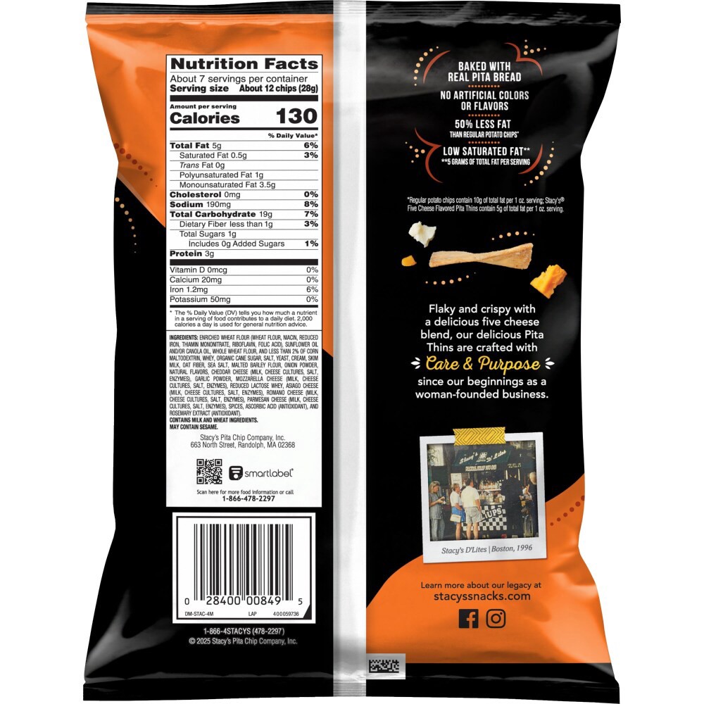 slide 3 of 6, Stacy's Baked Pita Thins Five Cheese Flavored 6 3/4 Oz, 6.75 oz