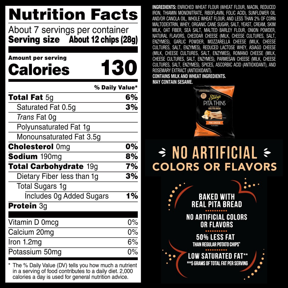 slide 6 of 6, Stacy's Baked Pita Thins Five Cheese Flavored 6 3/4 Oz, 6.75 oz