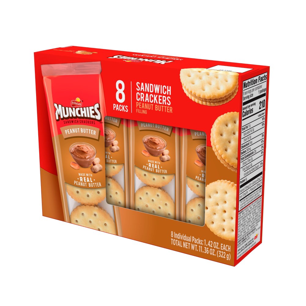 slide 2 of 5, Munchies Sandwich Crackers Real Peanut Butter Baked Golden Toast 1.42 Oz, 8 Count, 8 ct