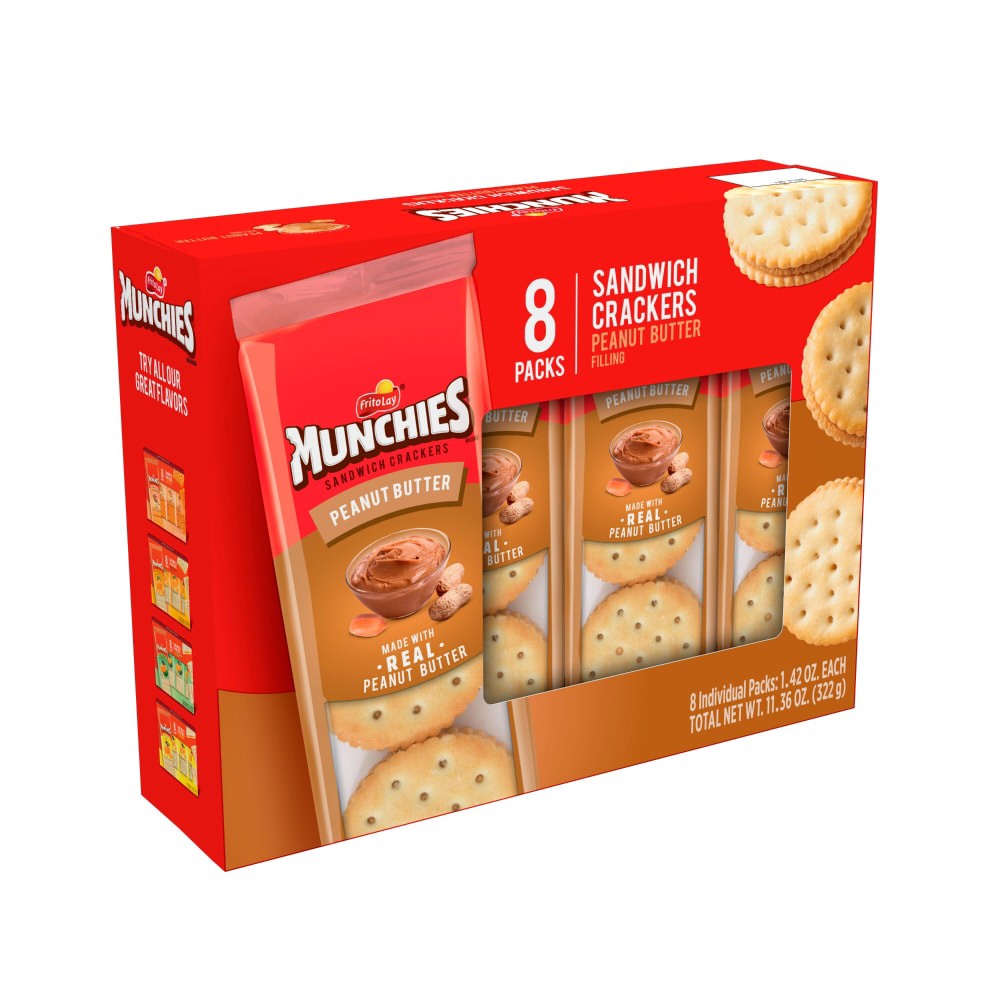 slide 3 of 5, Munchies Sandwich Crackers Real Peanut Butter Baked Golden Toast 1.42 Oz, 8 Count, 8 ct