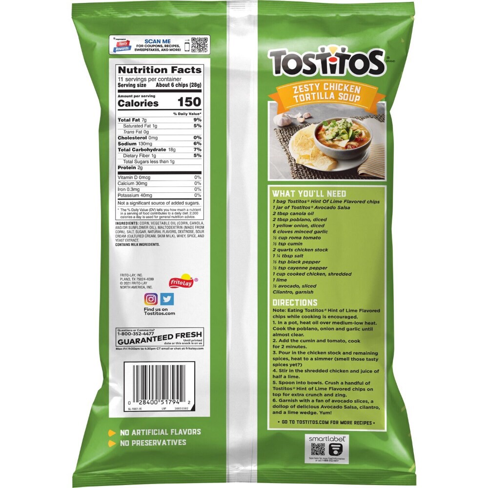slide 3 of 3, Tostitos Tortilla Chips Hint of Lime Flavored 11 Oz, 11 oz