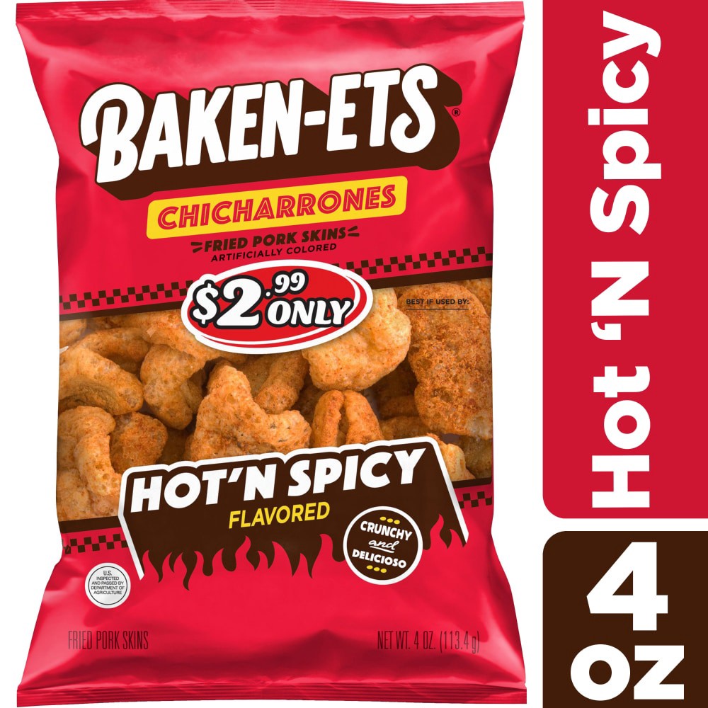 slide 4 of 6, BAKEN-ETS Chicharrones, Hot 'N Spicy Flavored, 4 oz