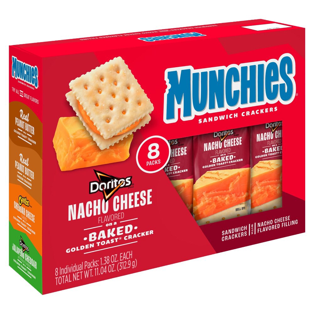 slide 4 of 5, Munchies Sandwich Crackers Doritos Nacho Cheese Flavored 1.38 Oz, 8 Count, 8 ct