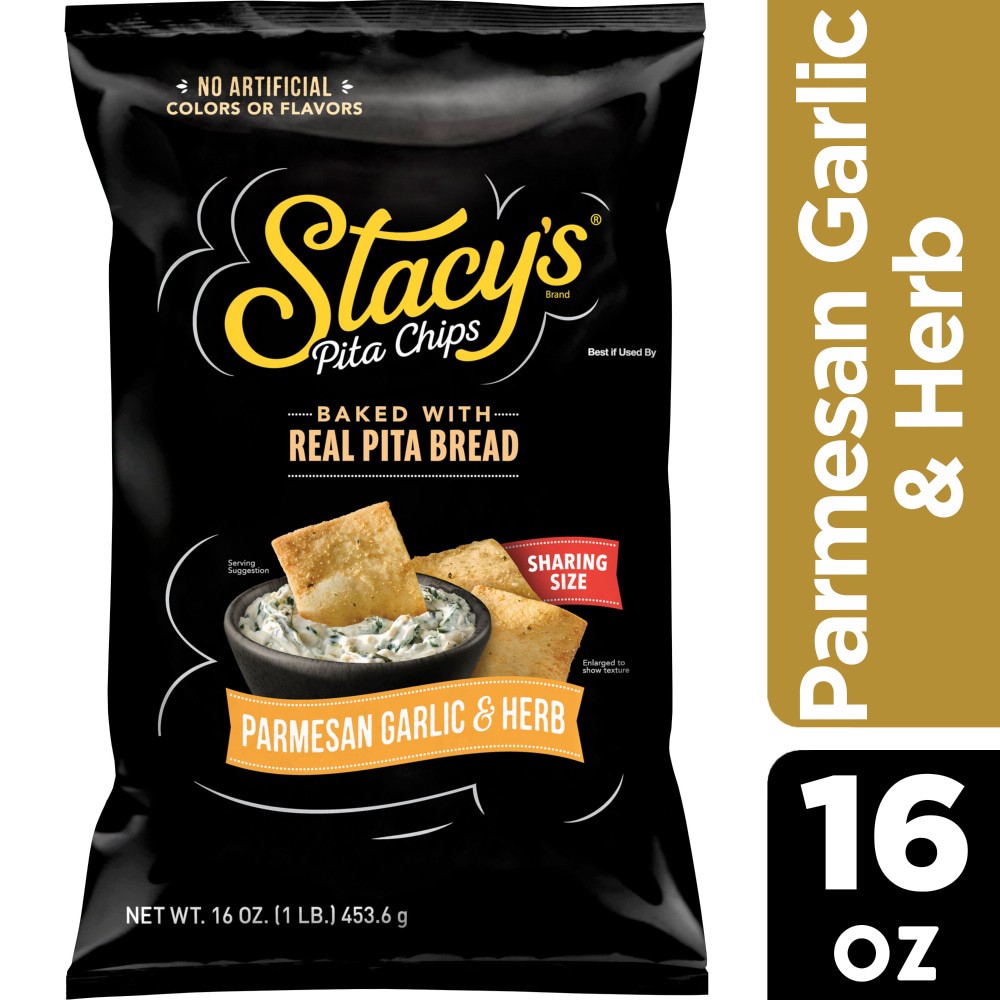 slide 2 of 2, Stacy's Pita Chips, Parmesan Garlic & Herb, Baked, Sharing Size, 16 oz
