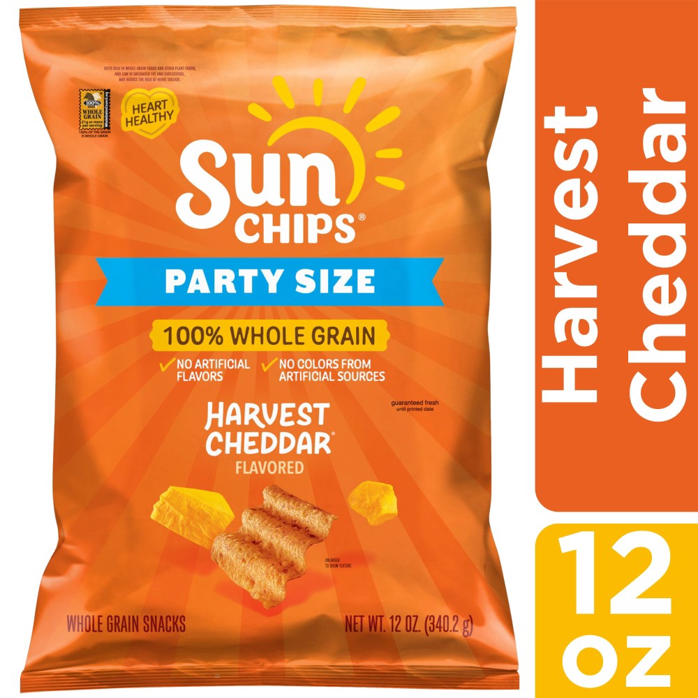 slide 3 of 6, SunChips Whole Grain Snacks Harvest Cheddar Flavored 12 Oz, 12 oz