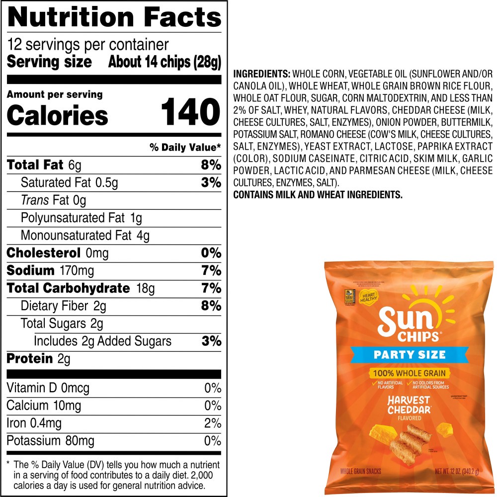 slide 2 of 6, SunChips Whole Grain Snacks Harvest Cheddar Flavored 12 Oz, 12 oz