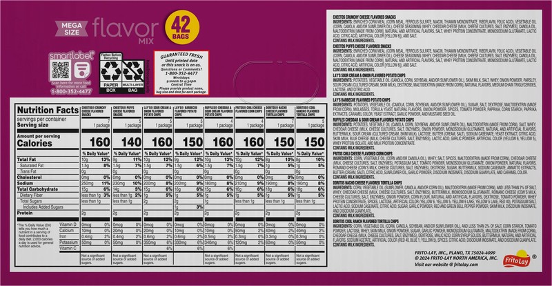 slide 3 of 5, Frito-Lay Snacks Flavor Mix Variety Packs 41 3/8 Oz, 42 Count, 42 ct