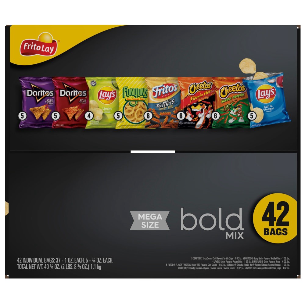 slide 6 of 6, Frito-Lay Snacks Bold Mix Variety Packs 40 3/4 Oz, 42 Count, 42 ct