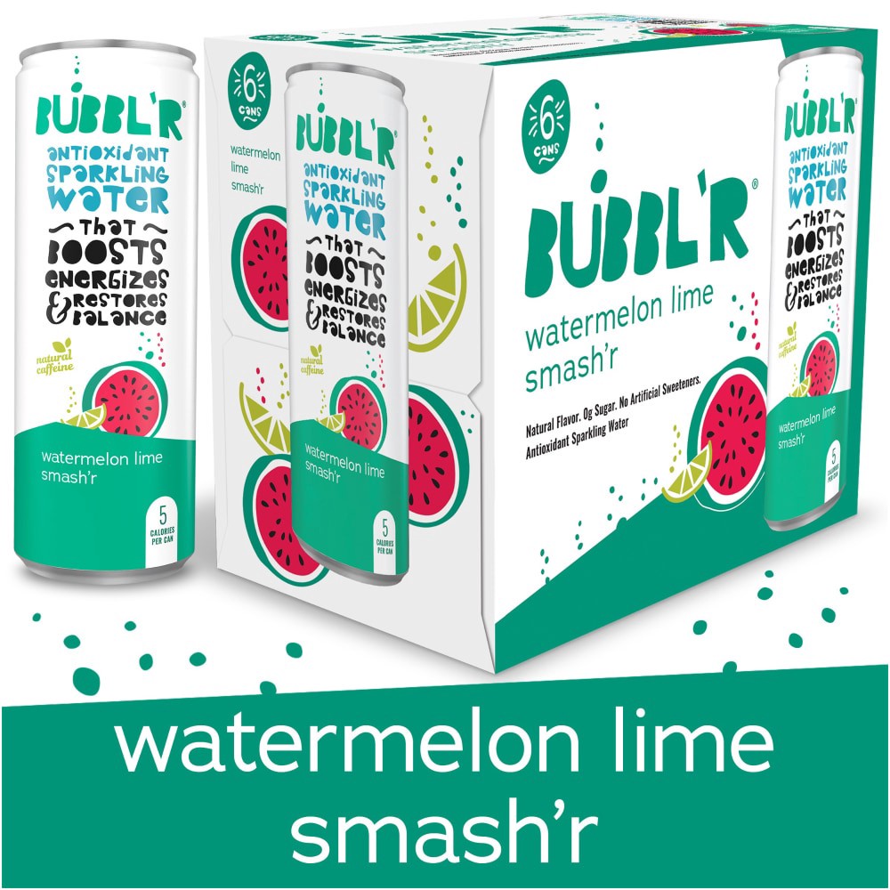 slide 5 of 5, BUBBL'R Antioxidant Watermelon Lime Smash'r Sparkling Water 6 - 12 fl oz Cans, 6 ct
