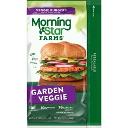 MorningStar Farms Plant Based Veggie Burgers, Vegan Meat, Garden Veggie, 4 Count
