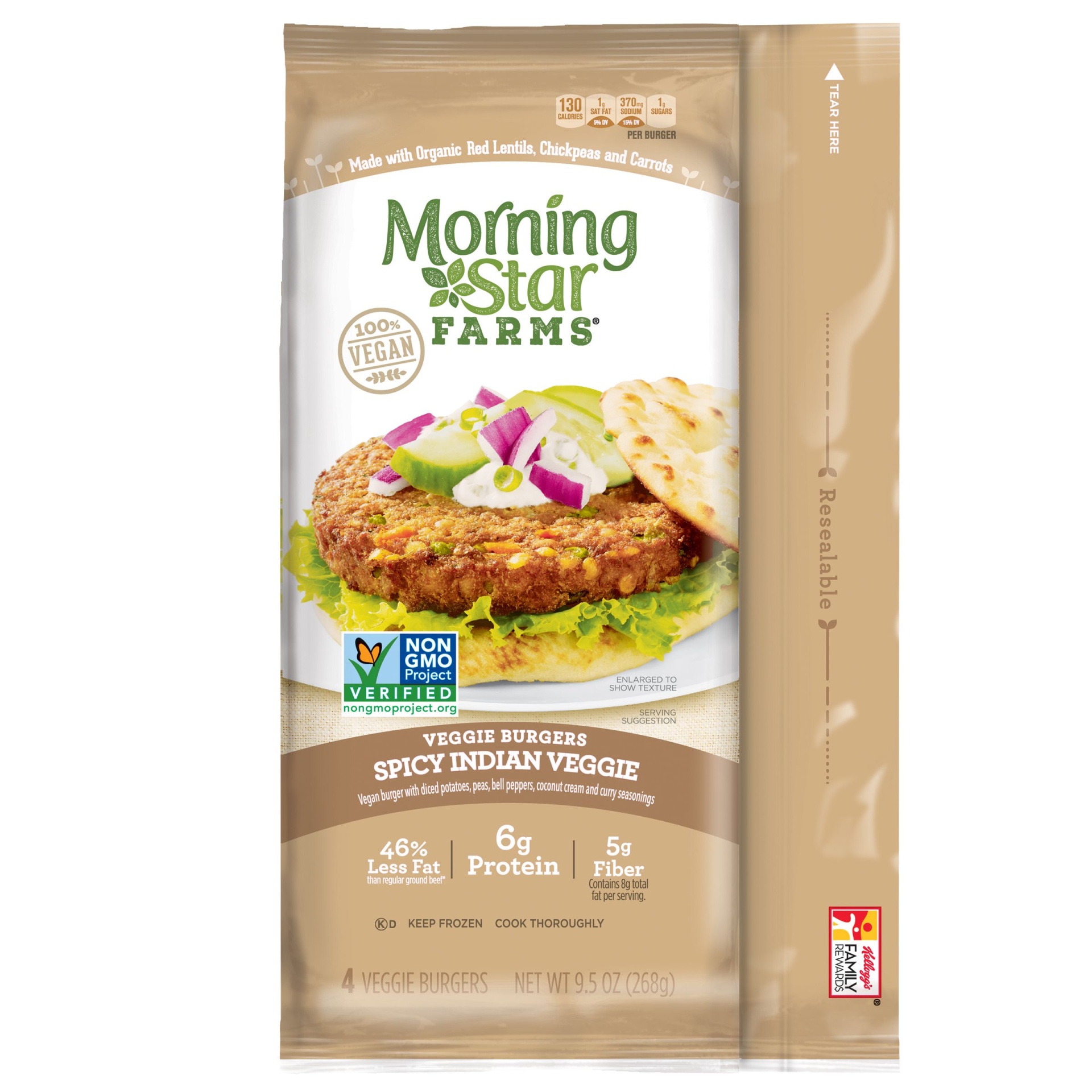 slide 2 of 7, MorningStar Farms Spicy Indian Veggie Burgers, 8 oz