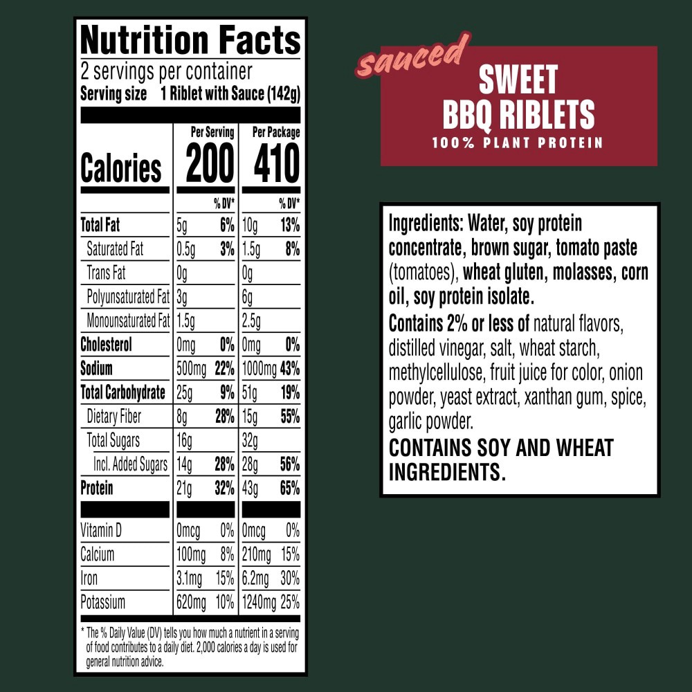 slide 5 of 6, MorningStar Farms Sweet BBQ Vegan Sauced Riblets, 10 oz