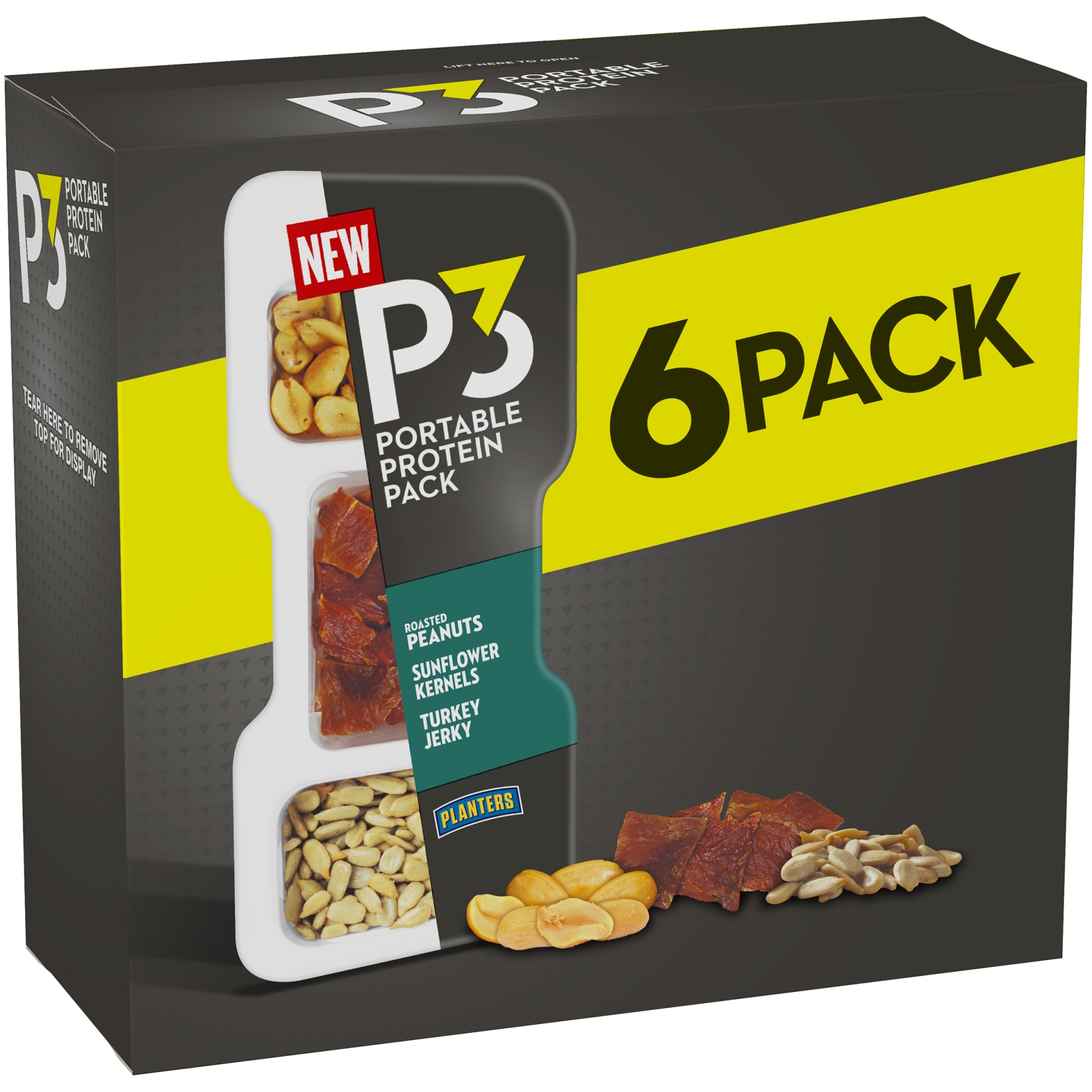 slide 2 of 4, P3 Portable Protein Snack Pack with Roasted Peanuts, Sunflower Kernels & Turkey Jerky Trays, 6 ct