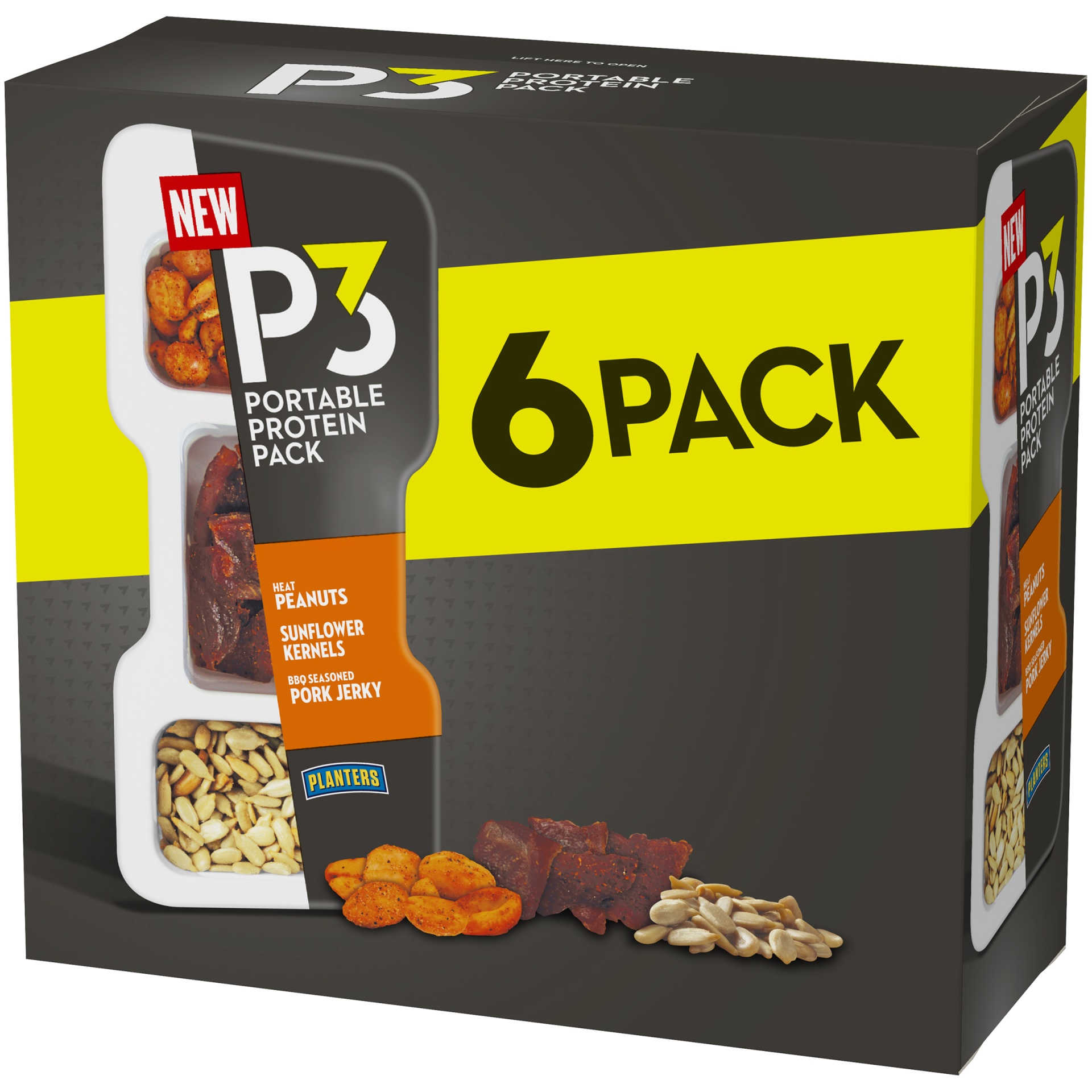 slide 4 of 4, Planters P3 Heat Peanuts, Sunflower Kernels and BBQ Seasoned Pork Jerky Packages, 6 ct